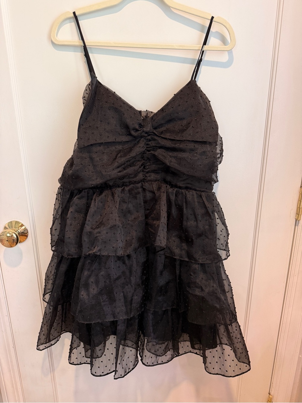 H&M Black Dotted Ruché Tiered Mini Dress